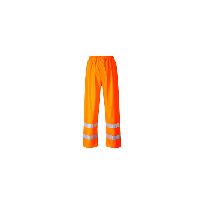 Pantalon de pluie Haute visibilité, résistant aux flammes Portwest FR43 Orange fluo. Vu de face